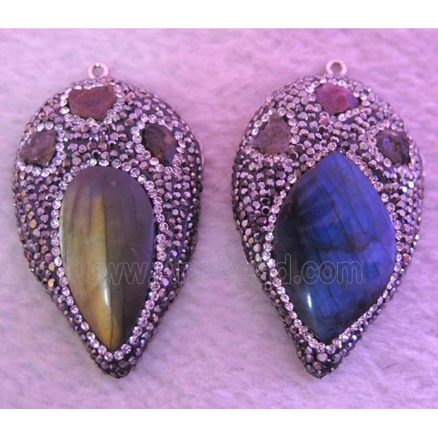 Labradorite pendant pave rhinestone