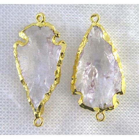hammered Clear Quartz arrowhead connector, gold plated
