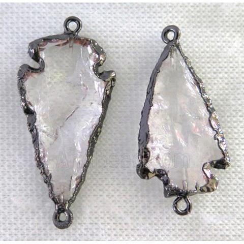 hammered Clear Quartz arrowhead connector, black plated