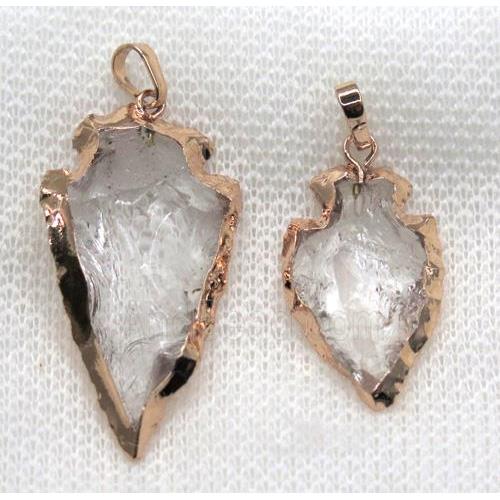 hammered Clear Quartz arrowhead pendant, rose gold