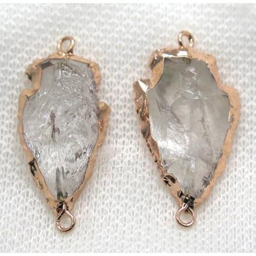 hammered Clear Quartz arrowhead connector, rose gold plated