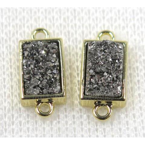 silver Quartz Druzy connector, rectangle, gold plated