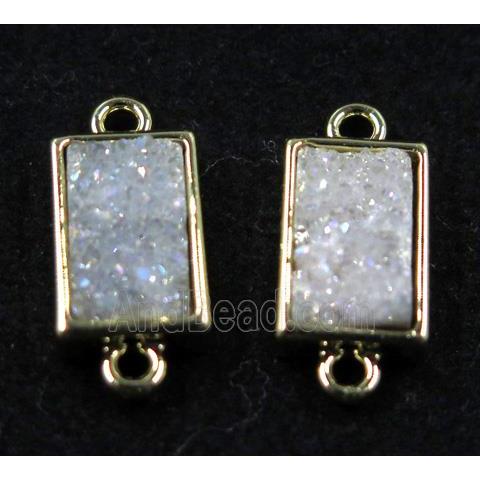 white AB-color Quartz Druzy connector, rectangle, gold plated