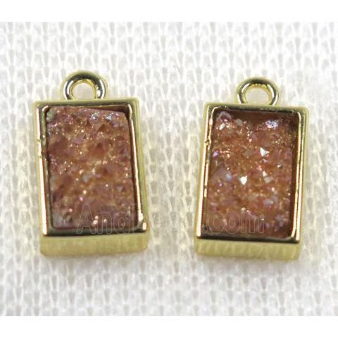 gold champagne Druzy Quartz pendant, rectangle, gold plated