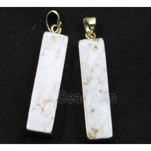 white turquoise pendant, rectangle, gold plated