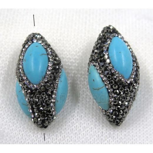 blue turquoise bead paved black rhinestone, rice