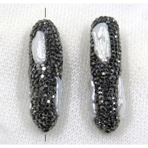 white pearl bead paved black rhinestone, rice