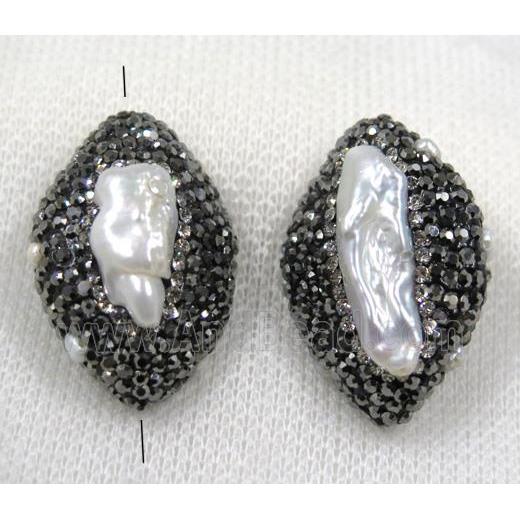white pearl bead paved black rhinestone, rhombic