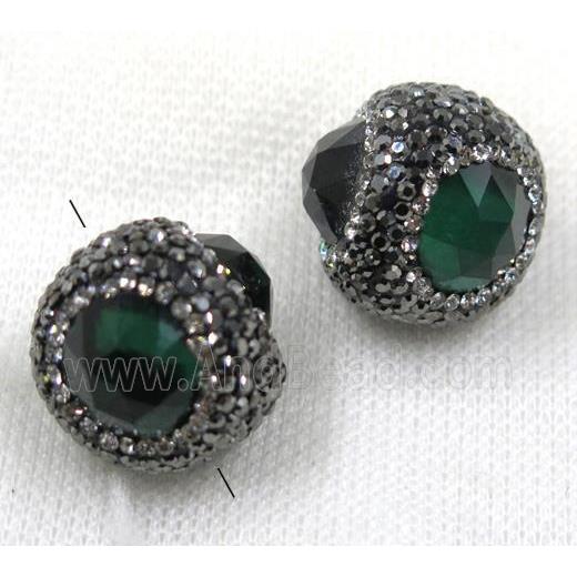 green crystal glass beads pave black rhinestone, round