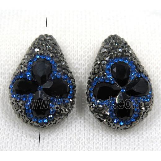 black crystal glass beads pave rhinestone, teardrop