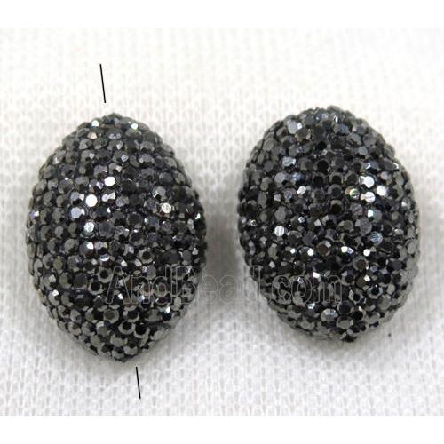 resin beads pave black rhinestone, oval