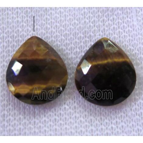 tiger eye stone bead with half-hole, yellow, faceted teardrop