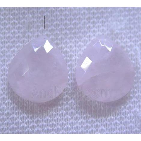rose quartz bead with half-hole, pink, faceted teardrop