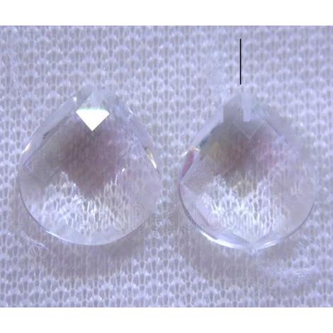 clear quartz bead with half-hole, faceted teardrop