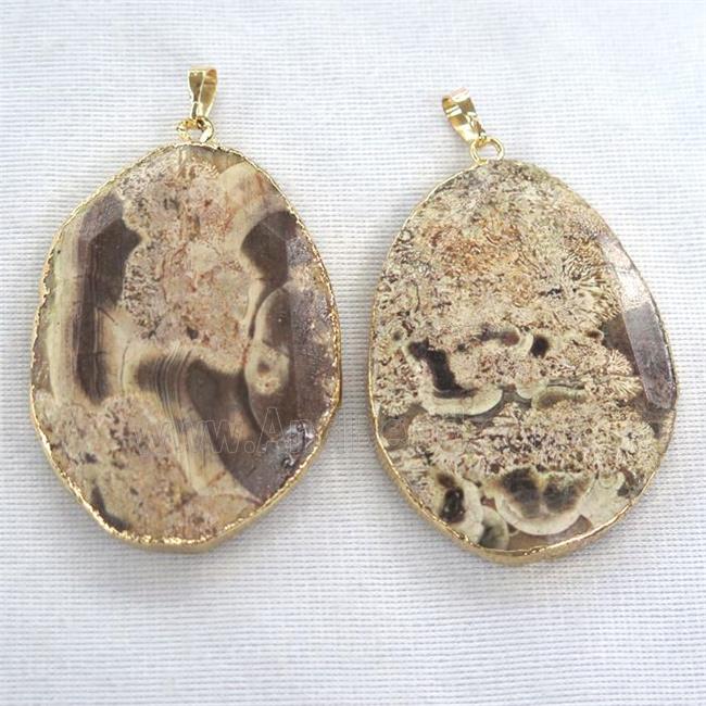 white Ocean Jasper pendant, faceted freeform, gold plated