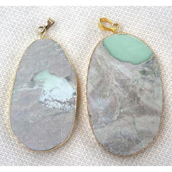 green Apple Jasper pendant, freeform, gold plated