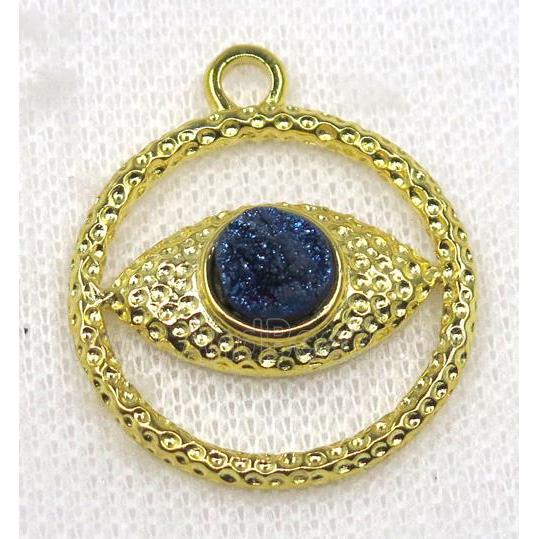 blue druzy agate pendant, eye, alloy, gold plated