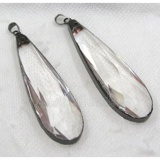 glass crystal pendant, teardrop, black plated