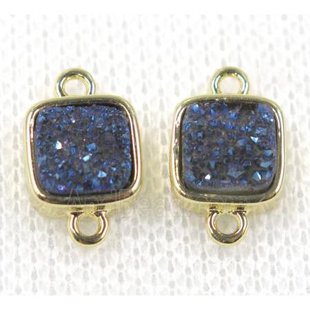 blue druzy quartz connector, square, gold plated