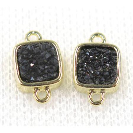 black druzy quartz connector, square, gold plated