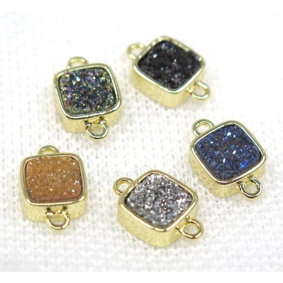 druzy quartz connector, mix color, square, gold plated