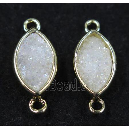 druzy quartz Marquise connector, white ab color, horse eye, gold plated