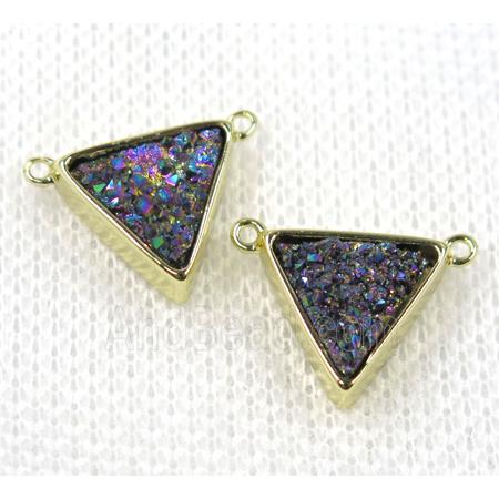 rainbow druzy quartz triangle pendant with 2loops, gold plated