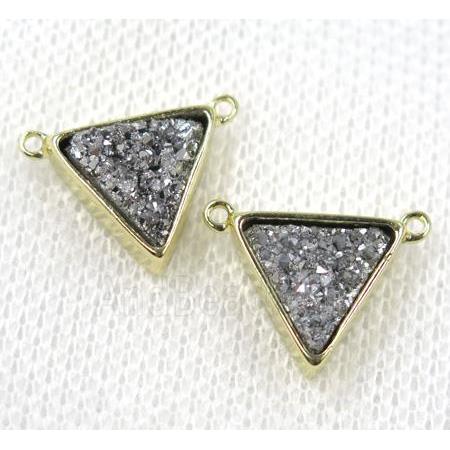 silver druzy quartz triangle pendant with 2loops, gold plated