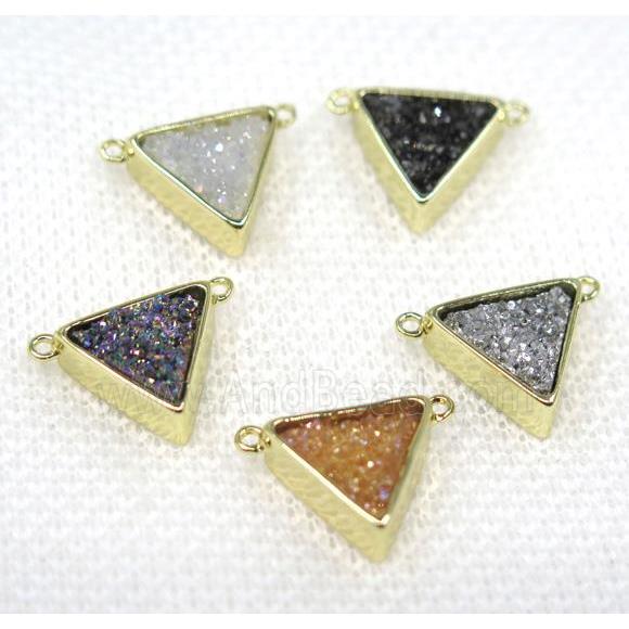 druzy quartz triangle pendant with 2loops, gold plated, mix color