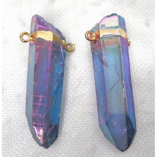 rainbow clear quartz pendant with 2loops, stick