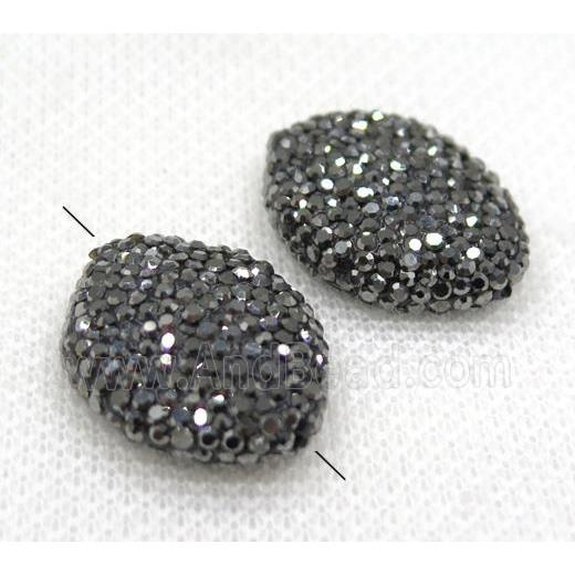 resin bead paved black rhinestone, oval