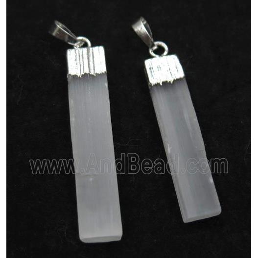 White Selenite Pendant Stick Silver Plated