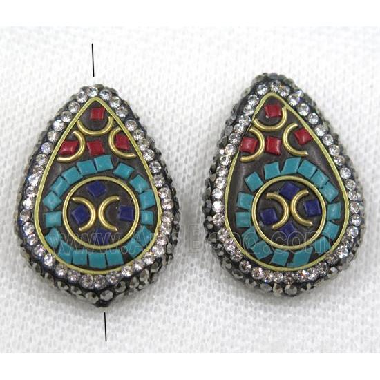 Nepal style turquoise bead paved rhinestone, teardrop