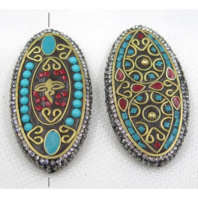 Nepal style turquoise bead paved rhinestone, oval