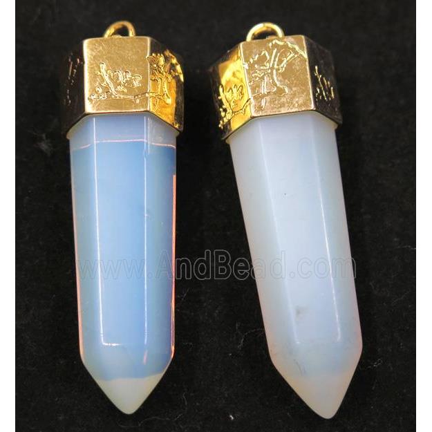 white Opalite bullet pendant, gold plated