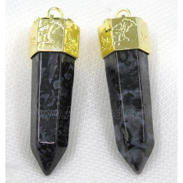 black snowflake jasper bullet pendant, gold plated