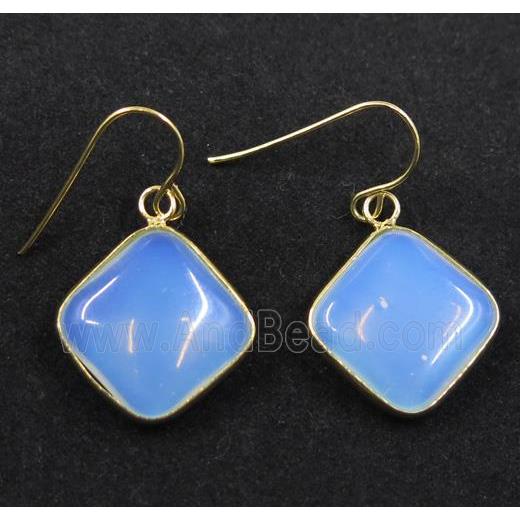 white opalite earring, square, gold plated