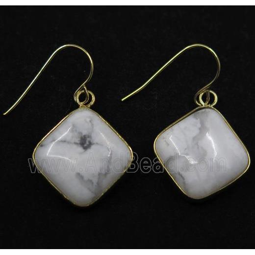 white howlite turquoise earring, square, gold plated