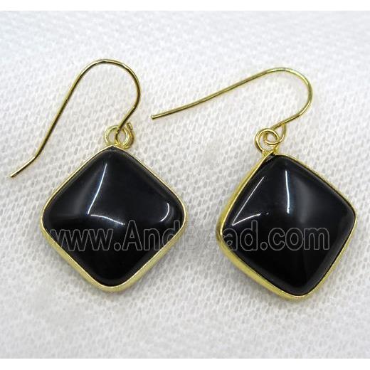 black agate earring, square, gold plated