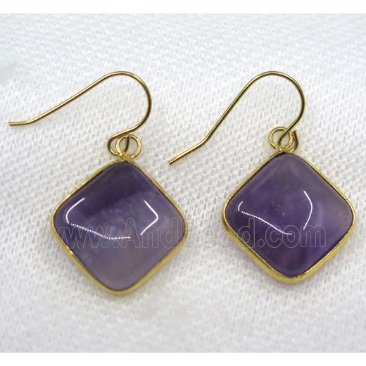 purple Amethyst earring, square, gold plated