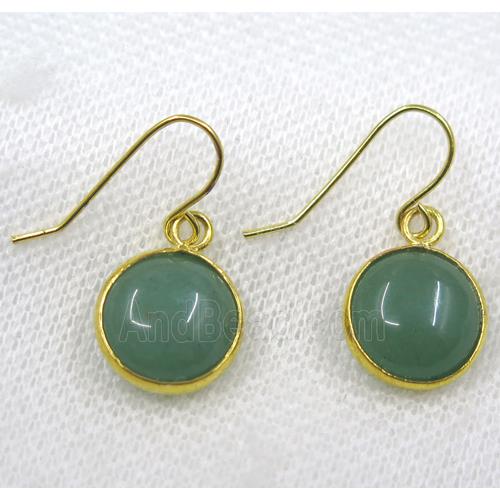 Green Aventurine earring, flat round, gold plated