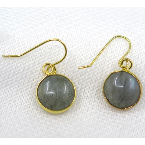 Labradorite earring, flat round, gold plated