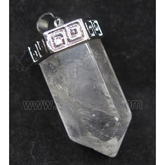 Clear Quartz bullet pendant, platinum