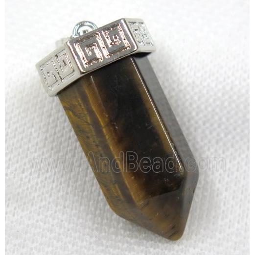 yellow tiger eye stone bullet pendant, platinum