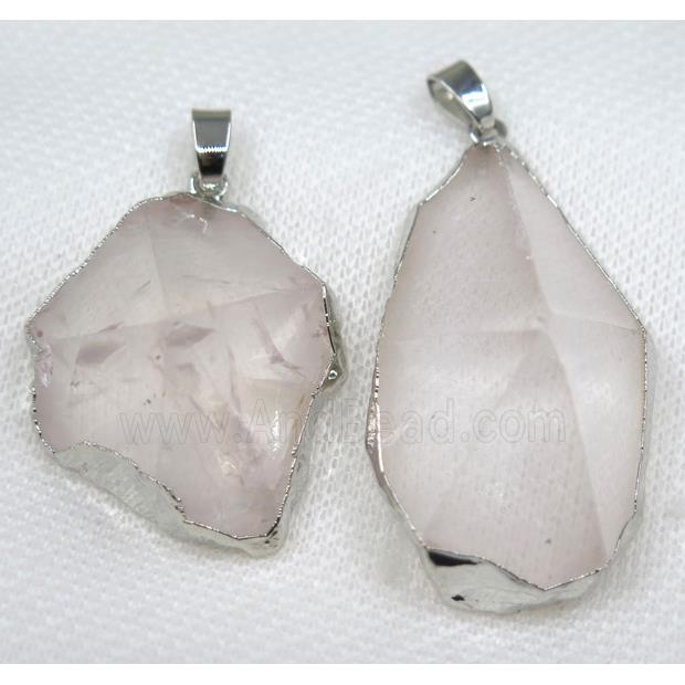 Clear Quartz pendant, freeform, point, silver plated