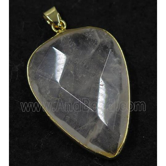 Clear Quartz pendant, faceted teardrop, gold plated