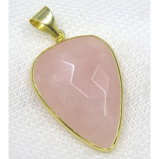 Rose Quartz pendant, pink, faceted teardrop, gold plated