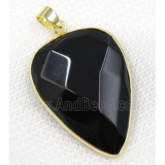 black Agate pendant, faceted teardrop, gold plated