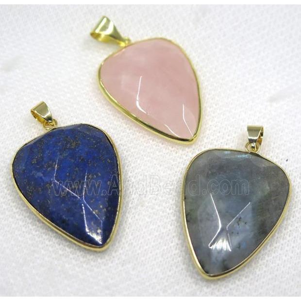 mix gemstone pendant, faceted teardrop, gold plated
