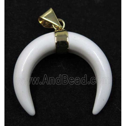 white resin crescent pendant, gold plated